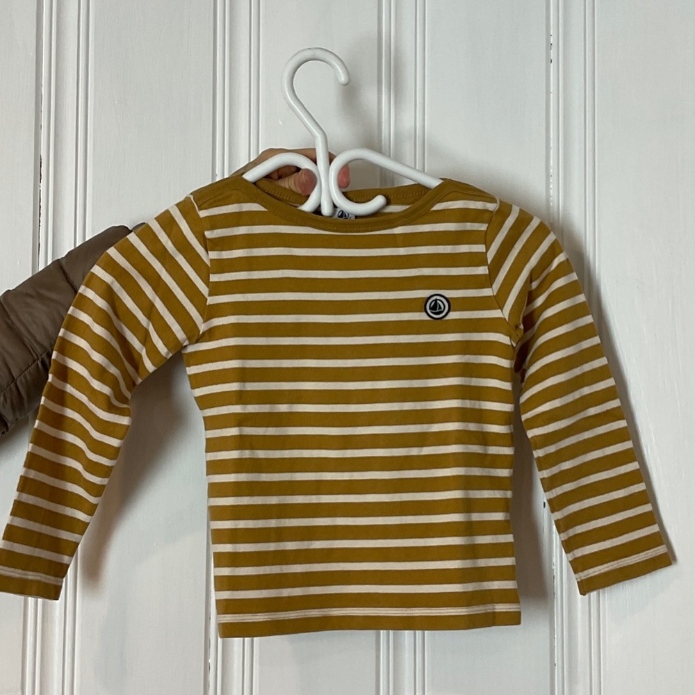 Petit Bateau Mustard and White Striped Long Sleeve Tee